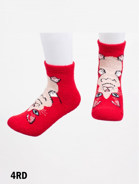 Cat Print Low-Rise Fleece Sock